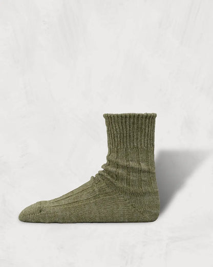 Linen ＆ Recycled Polyester Ribbed Socks｜Middle Length