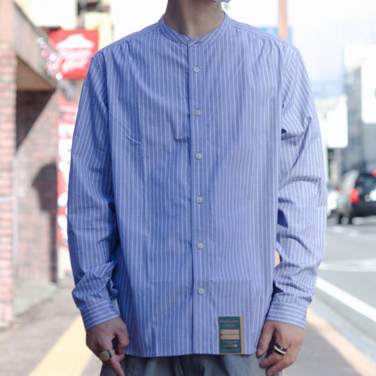 collarless shirt - Stripe Blue