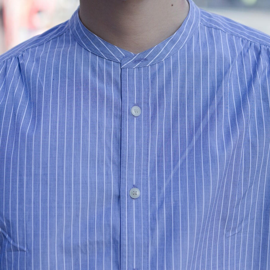 collarless shirt - Stripe Blue